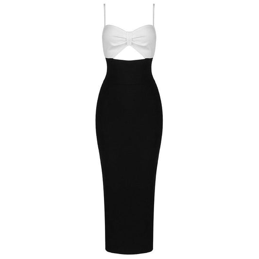 Fashion Waist Hollow Design 2021 New Sexy Solid Color V-Neck Halter Celebrity Party Club Bandage Long Dress - Trendha