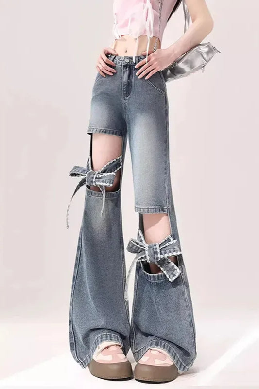 Slim Fit Bow Flare Jeans
