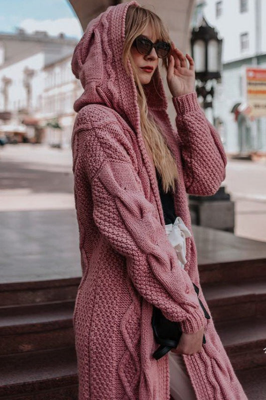 Solid Color Hooded Knit Sweater