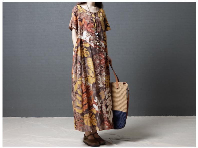 Cotton and linen long dress - Trendha