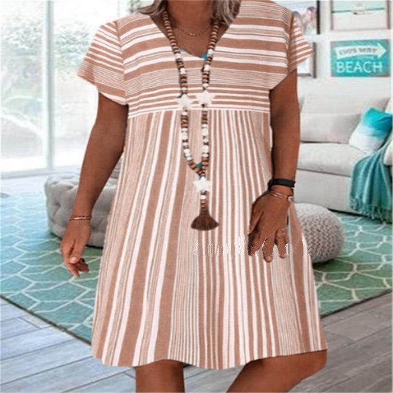 Striped short sleeve V-neck dress - Trendha
