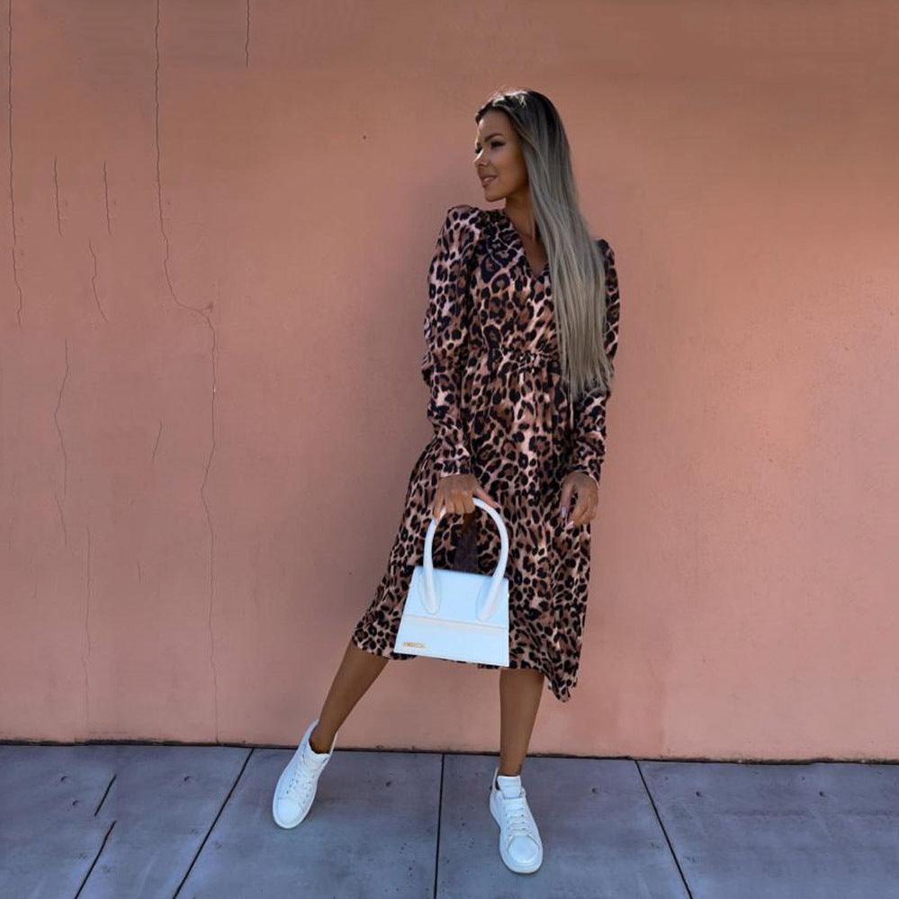 Fashion Loose Mid Sleeve V Neck Waist Print Dress - Trendha