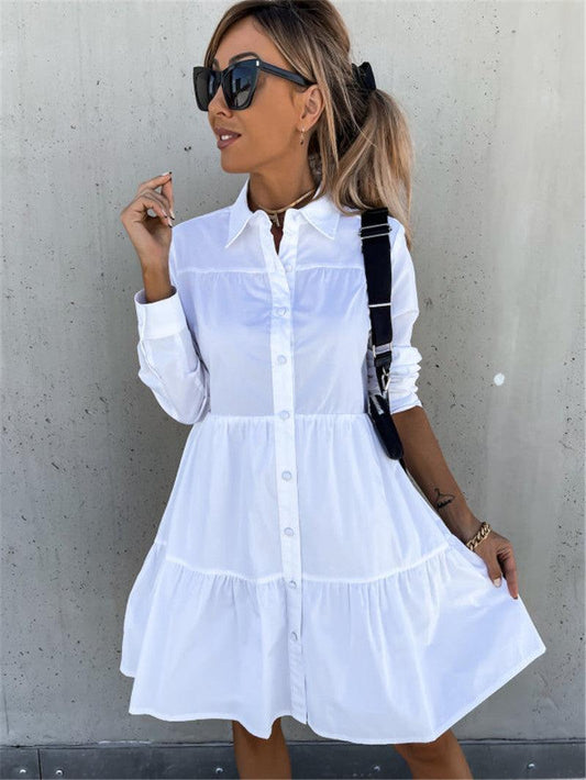 Women's Solid Color Loose Temperament Shirt Dress - Trendha