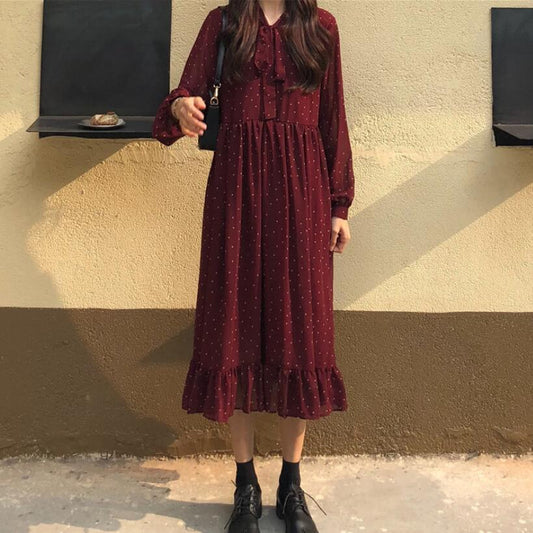 Chiffon loose sweet wave dot dress - Trendha