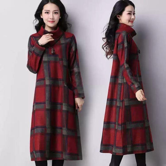 Woolen Dress Large Size Retro Plaid Autumn And Winter - Trendha