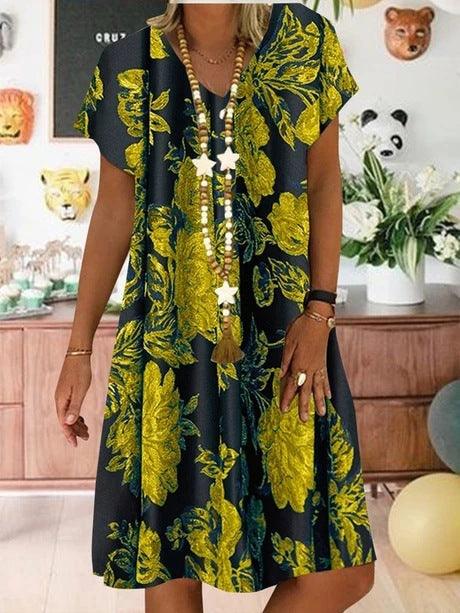 A-line dress with V-neck print - Trendha