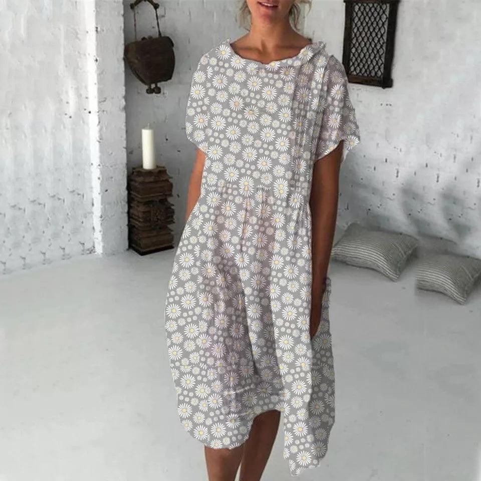 Charming Sunflower Print Dress in Cotton Blend for Women - Trendha