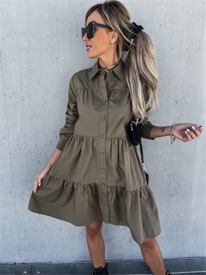 Women's Solid Color Loose Temperament Shirt Dress - Trendha