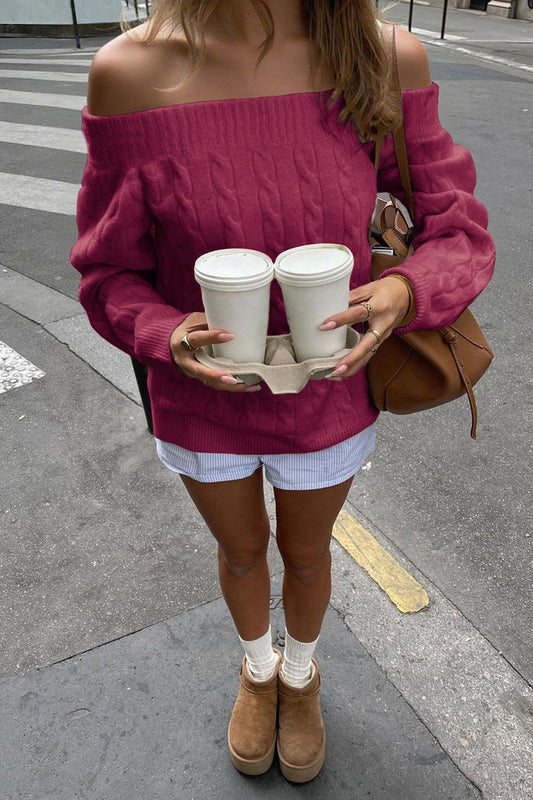 Solid Off Shoulder Pullover Sweater