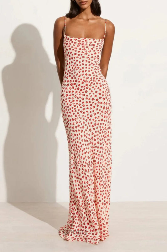 Printed Square Neck Sleeveless Floral Dress