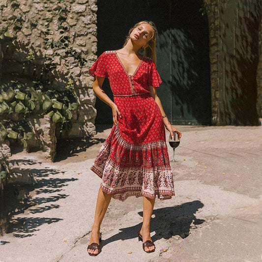 Single-breasted V-neck dress - Trendha