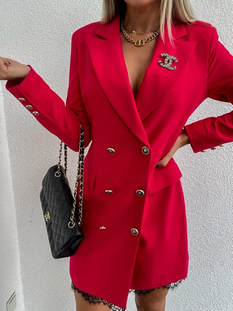 Double-Breasted Lace Suit Dress Mid-Length Dress - Trendha