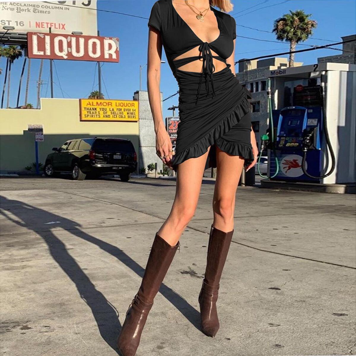 V-neck ruffled dress - Trendha