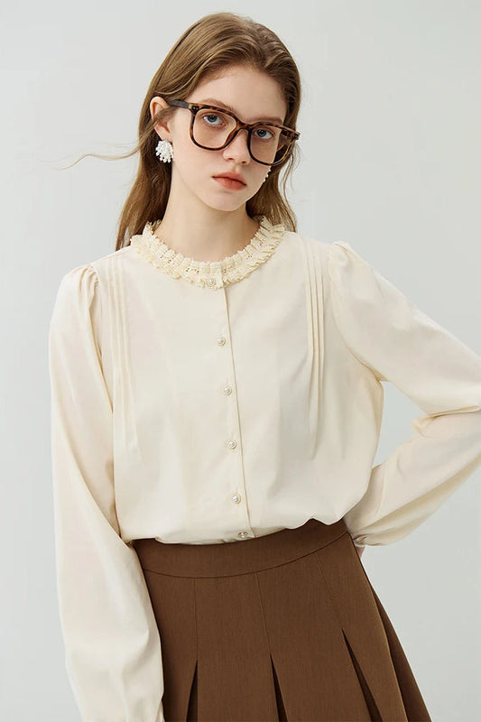 Round Neck Lace Long Sleeve Cardigan