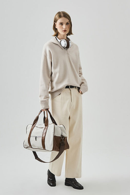 Slouchy V-Neck Hooded Sweater