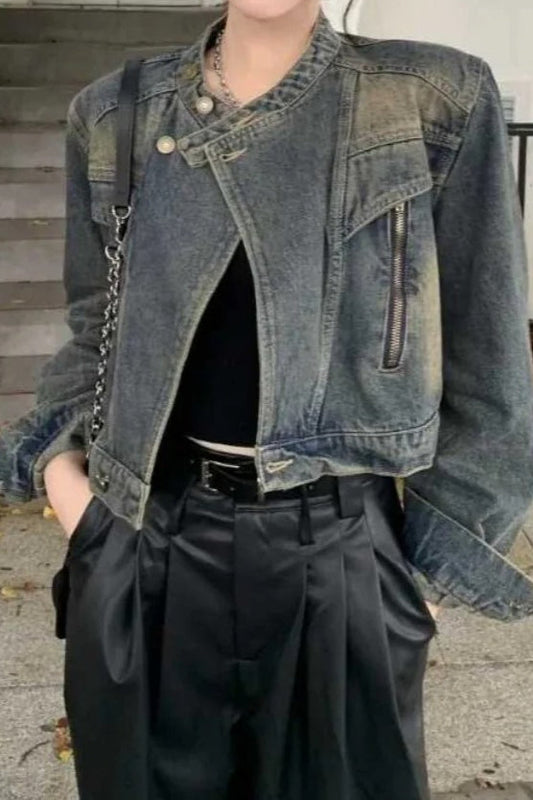 Slim Fit Denim Moto Jacket