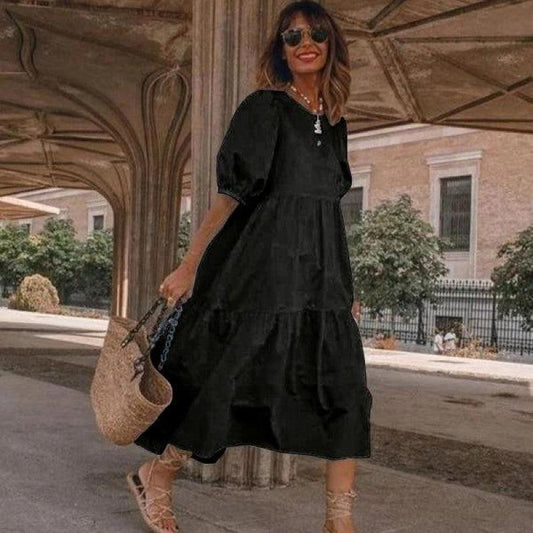 South Korea loose white dress women's plus-size temperament lady in the sleeve of the a-line fairy skirt to the ankle skirt summer - Trendha