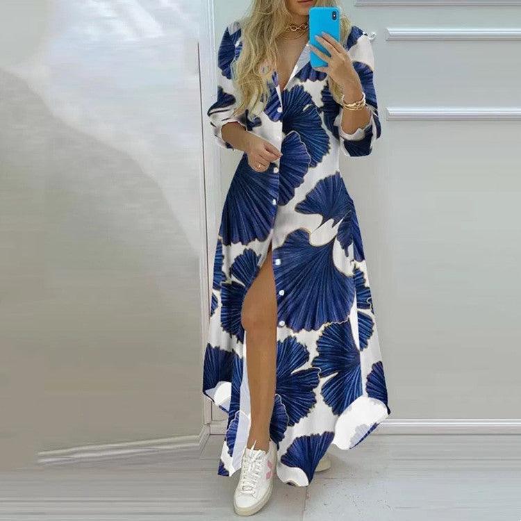 Button Fashion Print Long Sleeve Shirt Sexy Dress Women - Trendha