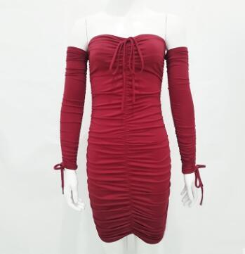 Bandage Dress Women Sexy Off Shoulder Long Sleeve Slim Elastic Bodycon Party Dresses Gowns - Trendha