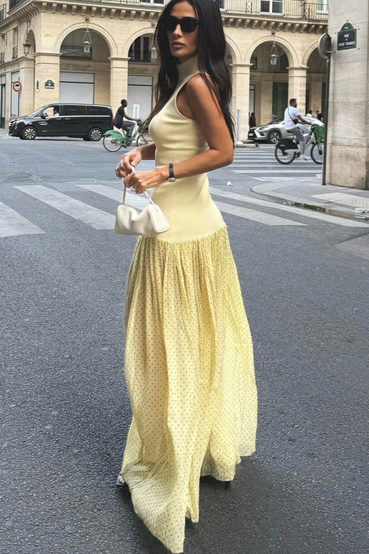 Polka Dot Patchwork Maxi Dress