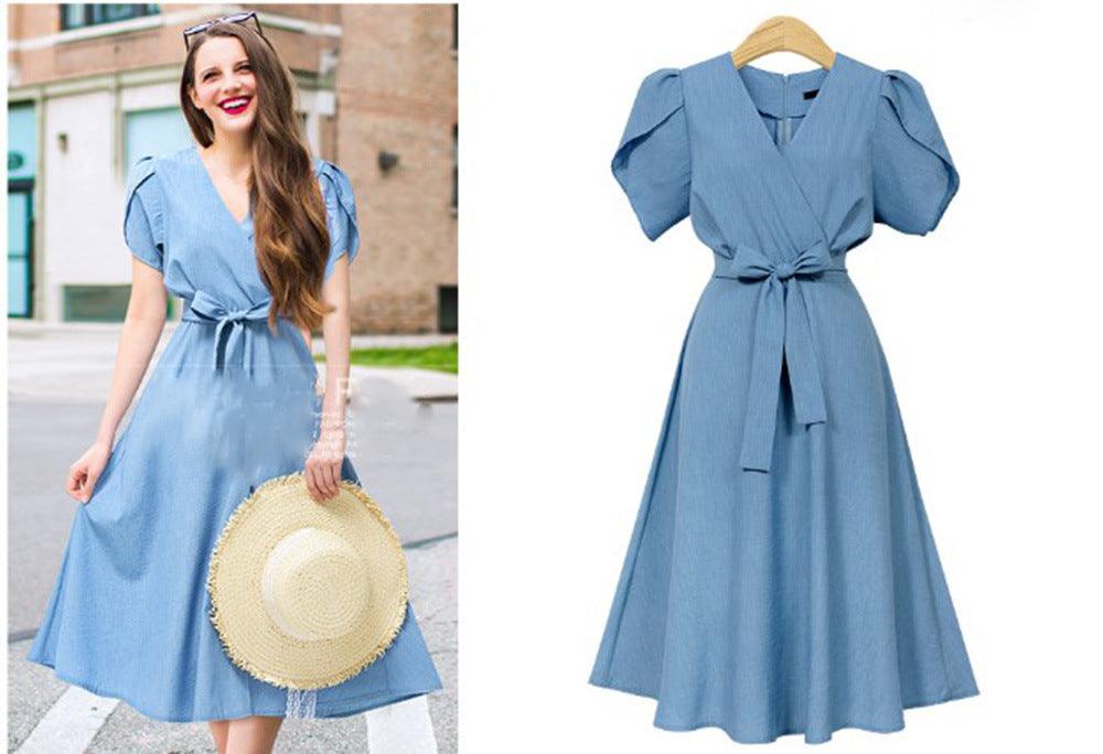 V-neck waist dress - Trendha