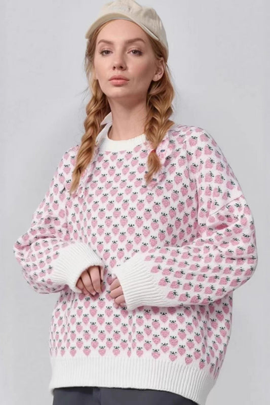 Strawberry Jacquard Knit Sweater