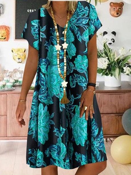 A-line dress with V-neck print - Trendha