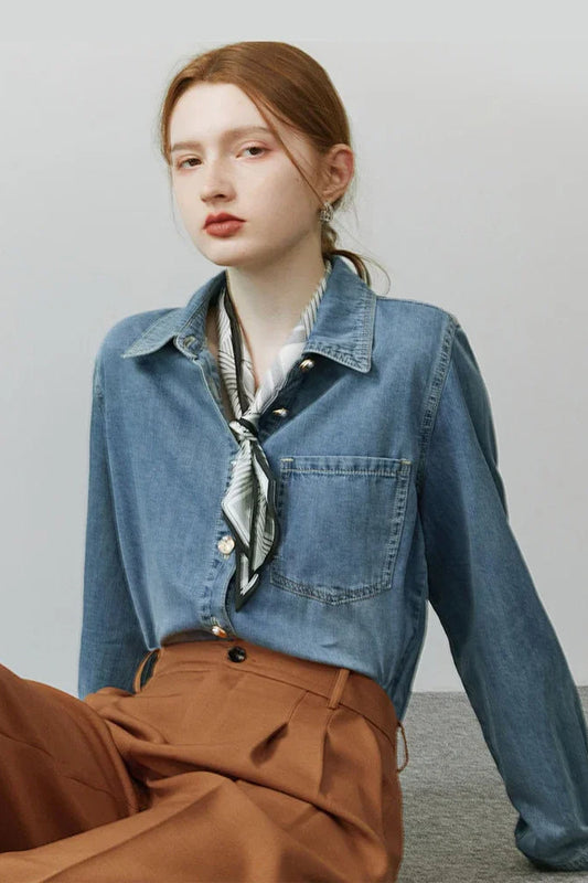 Soft Denim Casual V-Neck Jacket