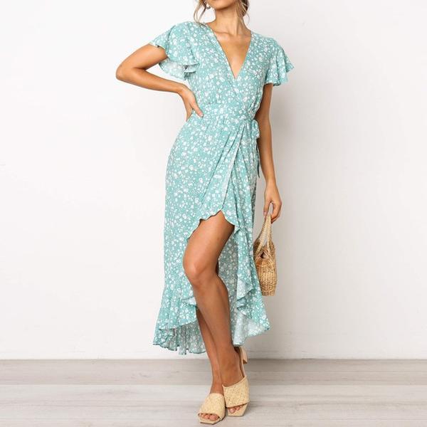 Trendy V-neck Short-Sleeved Lace Dress: Embrace European and American Fashion - Trendha