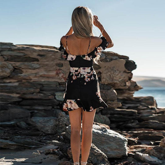 V-neck ruffle dress short skirt - Trendha