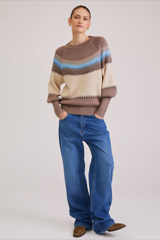 Patchwork Crew Neck Knit Sweater