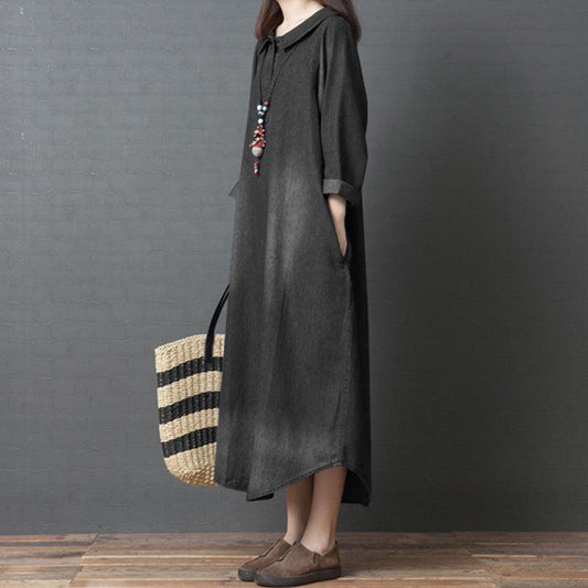 Cotton and linen denim shirt skirt - Trendha