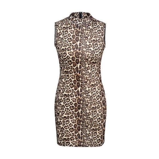 Sexy Sleeveless Zipper Printed High Neck Tight Dress - Trendha