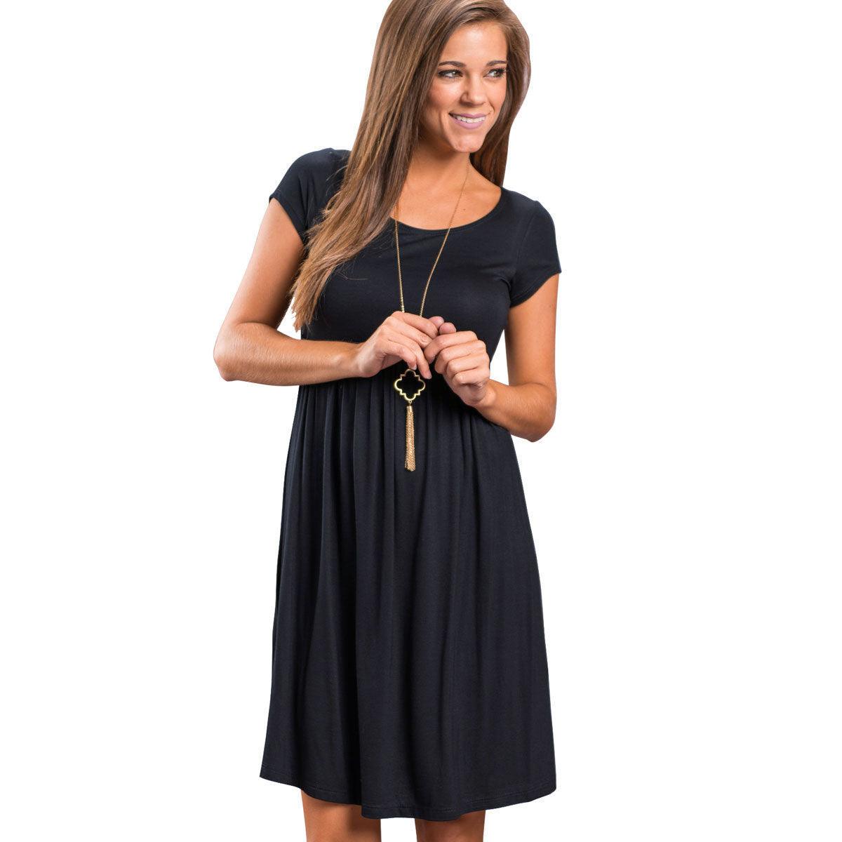 Round neck short sleeve big swing dress - Trendha