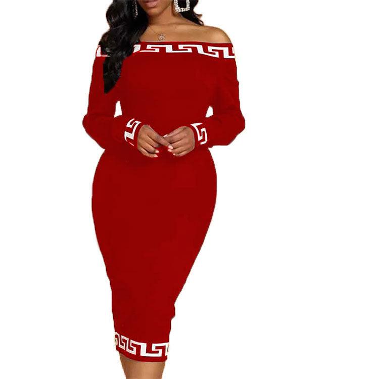 Fashion Casual Plain Stitching Printed One-shoulder Dress - Trendha