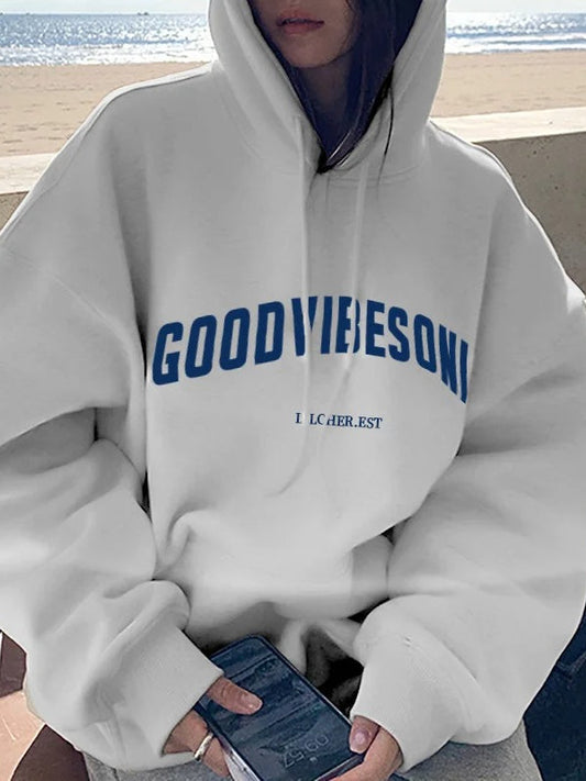 Letter Print Loose Fit Hoodie