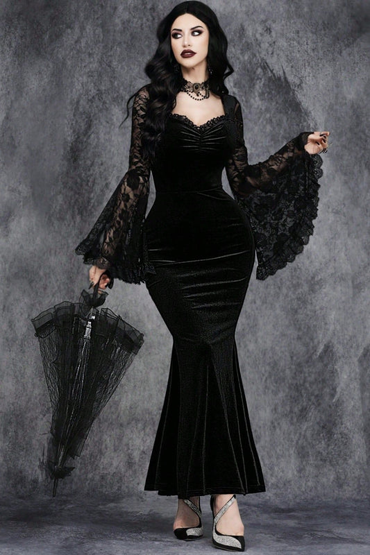 Halloween Gothic Lace Flare Sleeve Dress