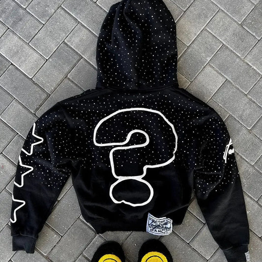 Unisex Goth Print Zip Hoodie