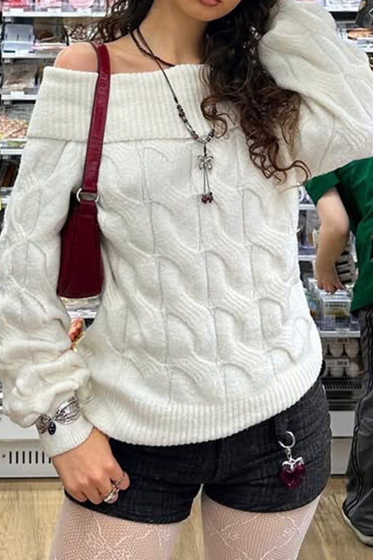 Ribbed Off Shoulder Knit Sweater