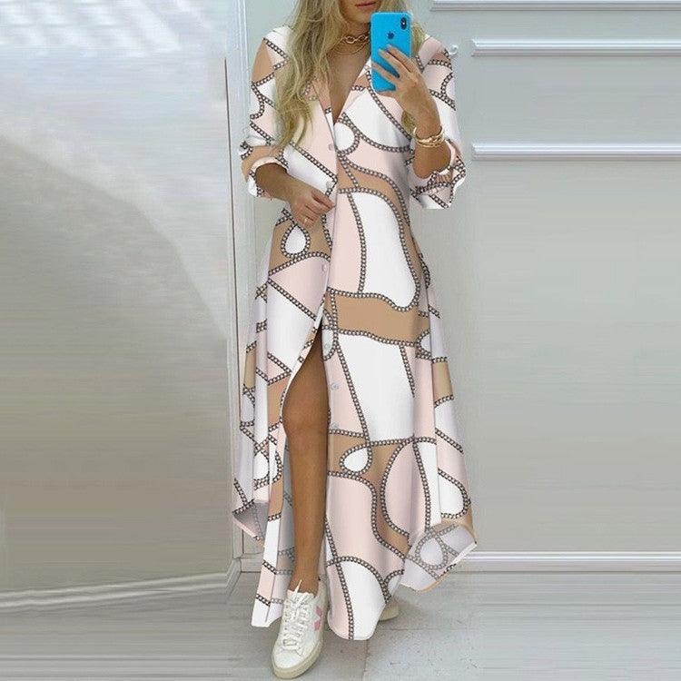 Button Fashion Print Long Sleeve Shirt Sexy Dress Women - Trendha