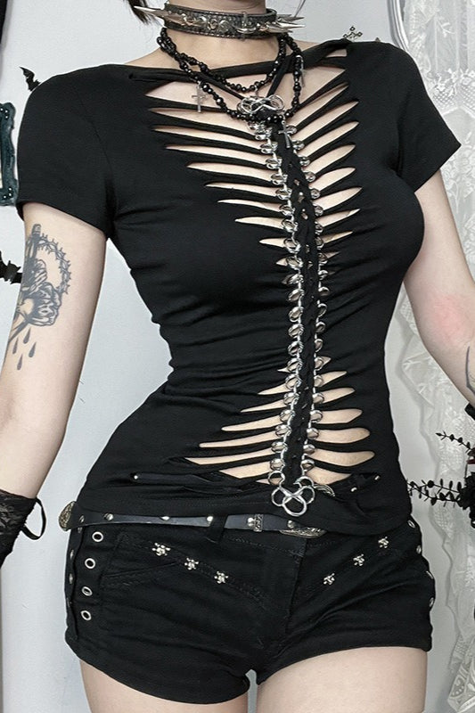 Gothic Bone Chain Buckle T-Shirt