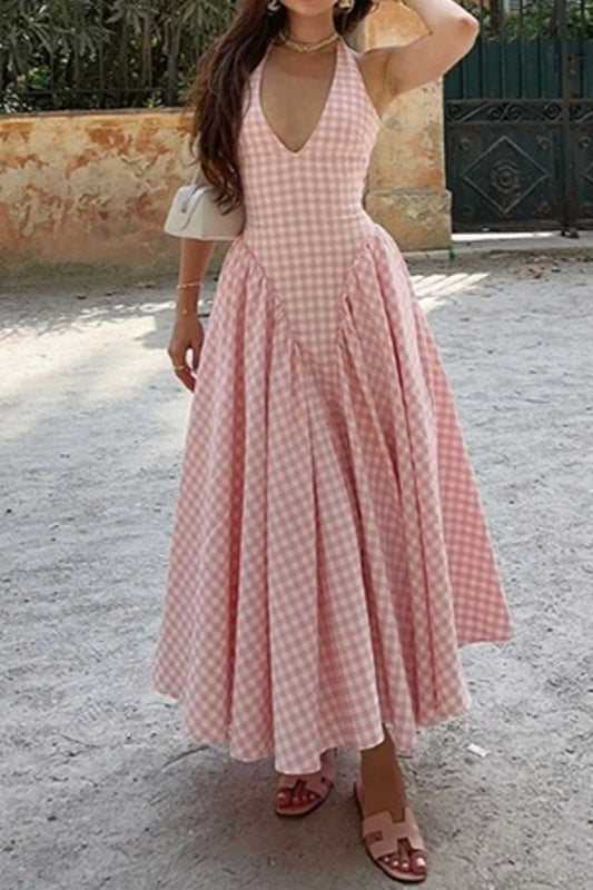 Elegant Waist-Pleated Maxi Dress