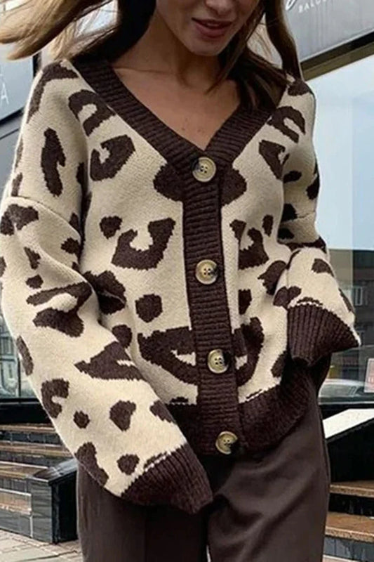 Leopard Knit Button Front Cardigan