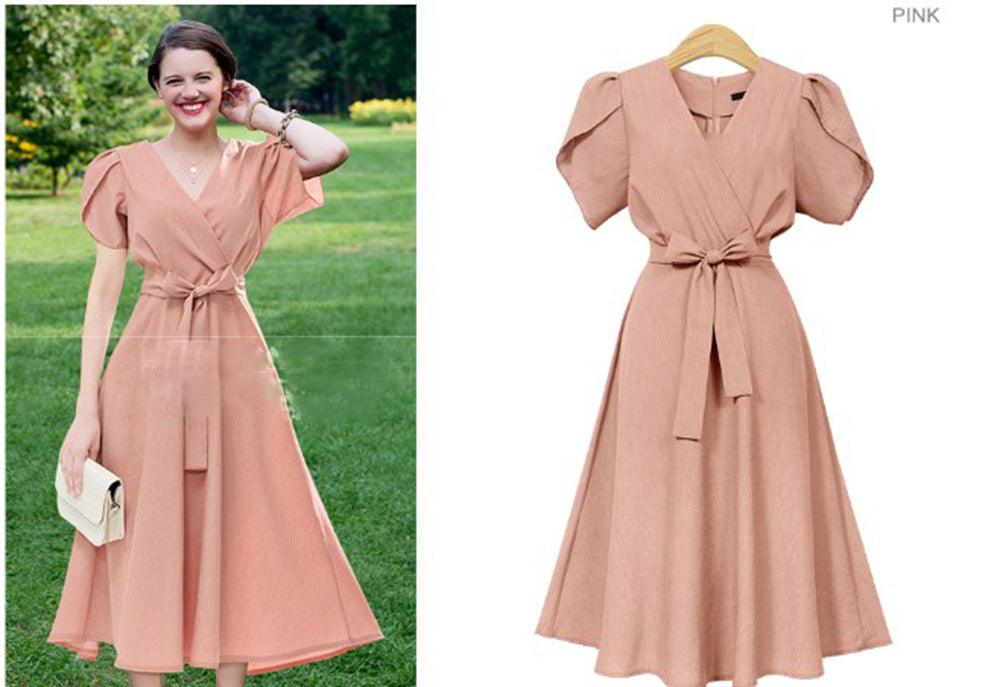 V-neck waist dress - Trendha