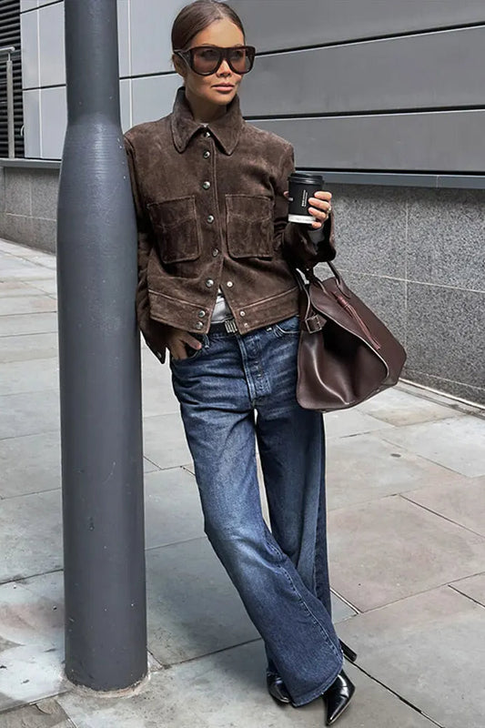 Single-Breasted Suede Jacket