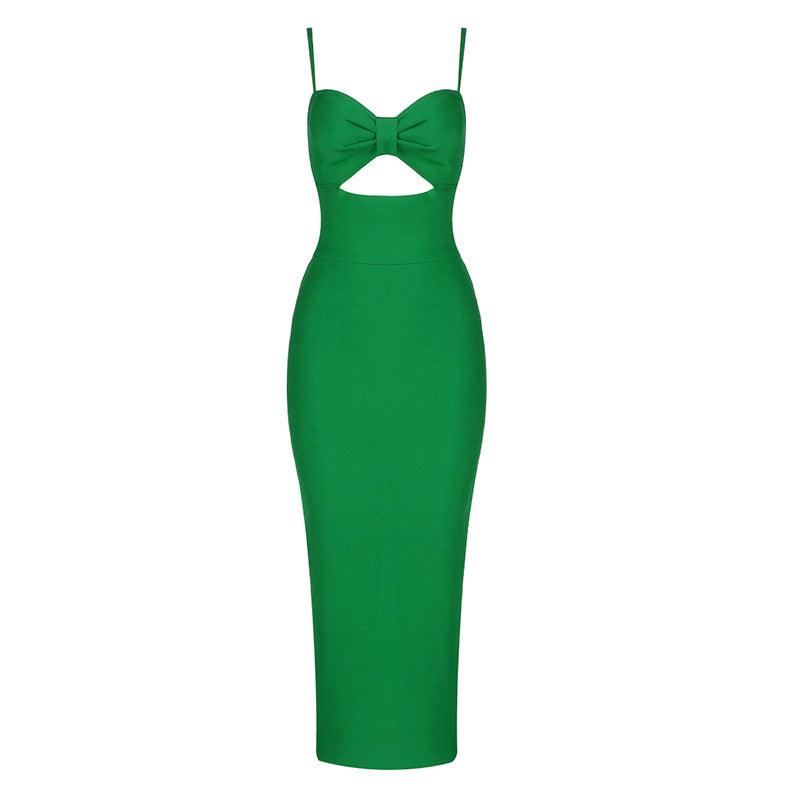 Fashion Waist Hollow Design 2021 New Sexy Solid Color V-Neck Halter Celebrity Party Club Bandage Long Dress - Trendha