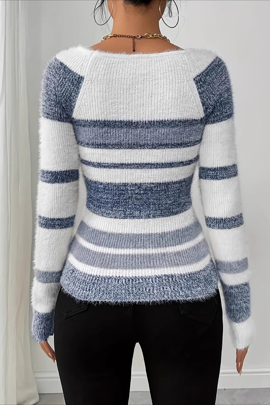 Casual Stripe Color Block Sweater