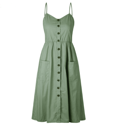Sexy Suspender Button Pocket Halter Dress - Trendha