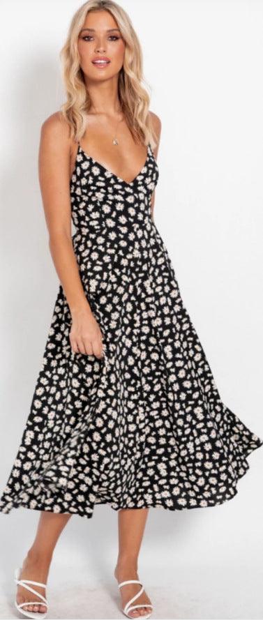 Printed sling bow dress - Trendha