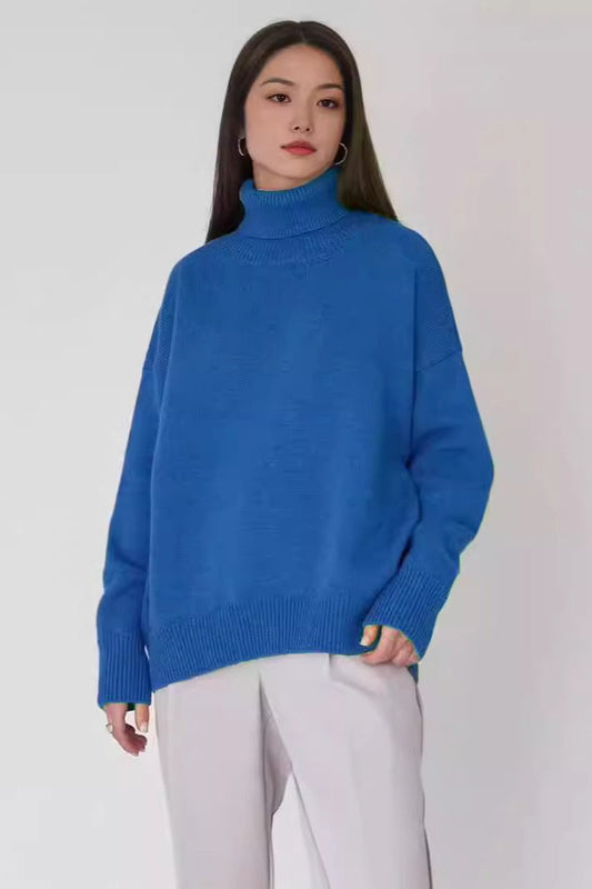 Ribbed High Neck Casual Sweater